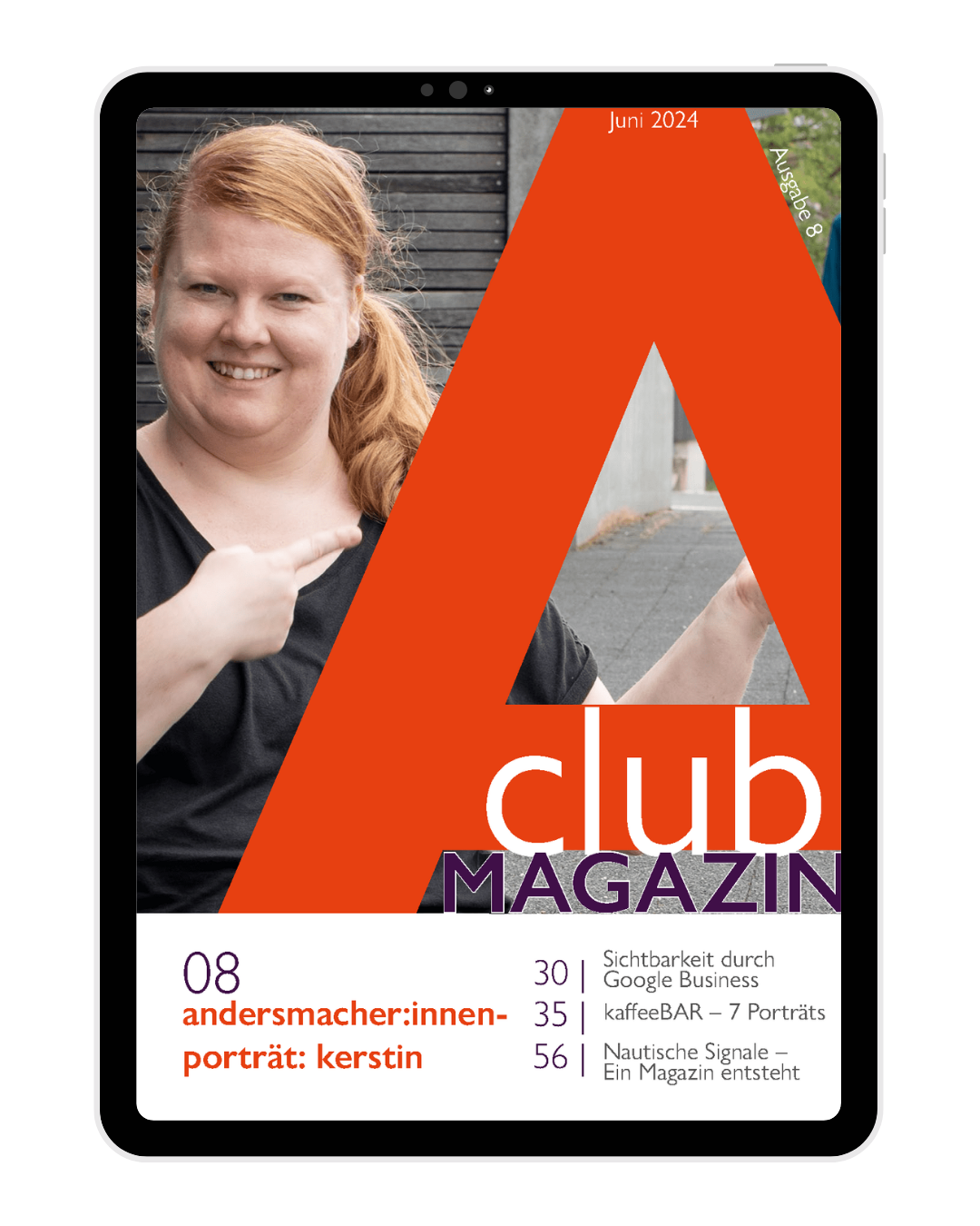 A-club-Magazin_Ausgabe-8_Juni2024 Cover der Ausgabe 8 des A:club-Magazins von Steffi Schmid